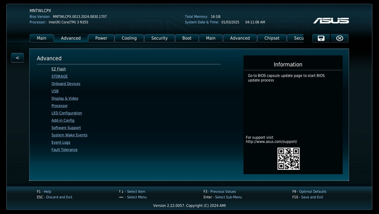 The Asus NUC 14 Essential's BIOS