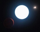 An artist's illustration showing a neutron star and planets.