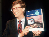 Bill Gates and Microsoft Windows 1.0 retail box back in 1985
