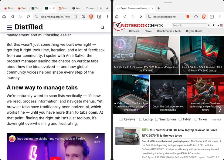 Brave has a built in split screen function for tablets