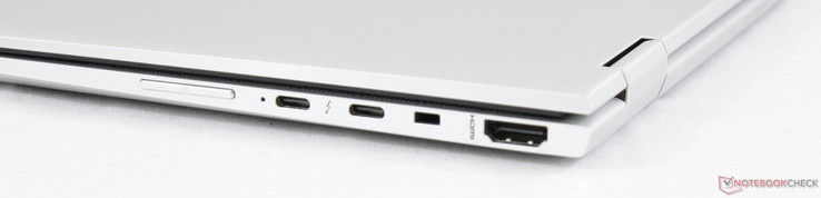 Right: volume rocker, 2x USB Type-C + Thunderbolt 3, DriveLock, HDMI 1.4