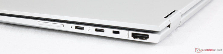 Right: Volume rocker, 2x USB Type-C + Thunderbolt 3, DriveLock, HDMI 1.4