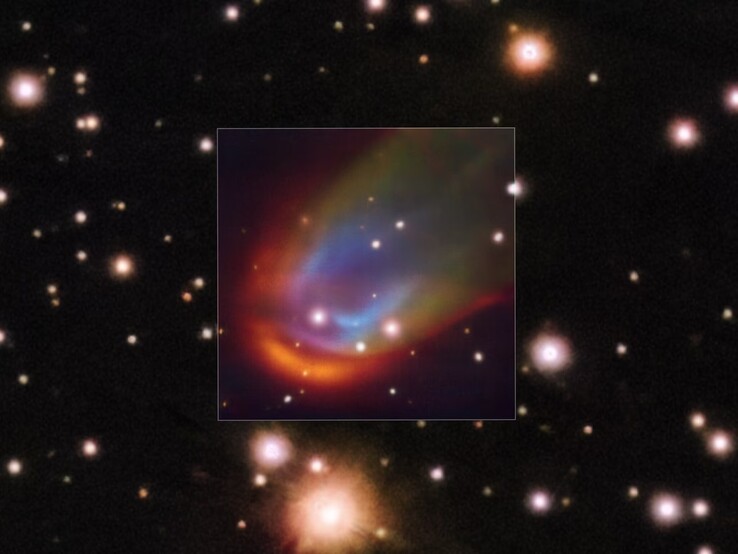 An image showing shock waves around the dead star RXJ0528+2838. (Image source:  ESO/K. Iłkiewicz and S. Scaringi et al. Background: PanSTARRS)