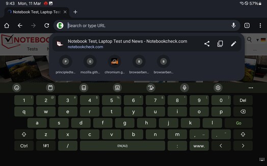 Keyboard in landscape mode