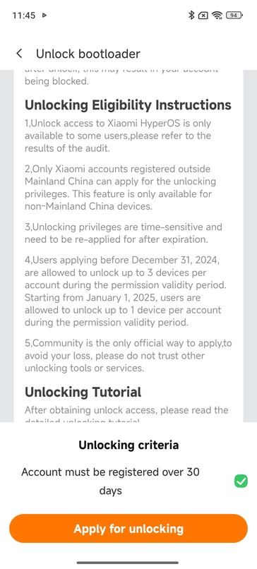 There is a mandatory 30-day waiting period for new Xiaomi accounts.