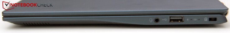 Right: 3.5-mm audio jack, USB Type-A 2.0, Kensington lock slot