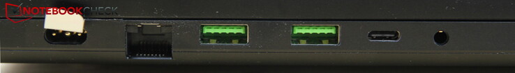 Left: Power supply, LAN, 2x USB-A 3.2 Gen 2, USB-C Thunderbolt 4, headset