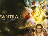 Final Fantasy XIV Dawntrail promotional artwork featuring characters from the Square Enix MMORPG.