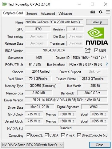 MSI GS75 8SG GPU-Z
