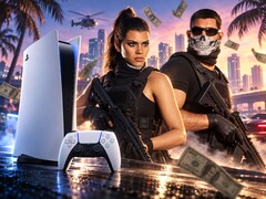 GTA 6 characters alongside a PS5 and DualSense controller.