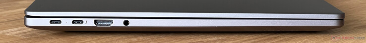 Left side: USB-C 3.2 Gen.1 (5 Gb/s, DisplayPort alt mode, Power Delivery), USB-C 4.0 with Thunderbolt 4 (40 Gb/s, DisplayPort alt mode, Power Delivery), HDMI 2.1, 3,5-mm audio
