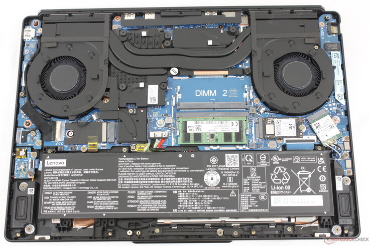 Legion 5 15IAX11 showing two DDR5 SODIMM RAM slots and two M.2 SSD slots. However, one drive must be 42 mm long or shorter