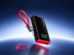 OnePlus 67W SuperVOOC power bank with a built-in display and red cable