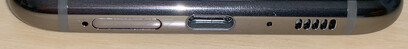 Bottom: SIM slot, USB-C port, microphone, speaker