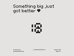  Framework announcement teaser with the emoticon flipped to the left to reveal the number 18