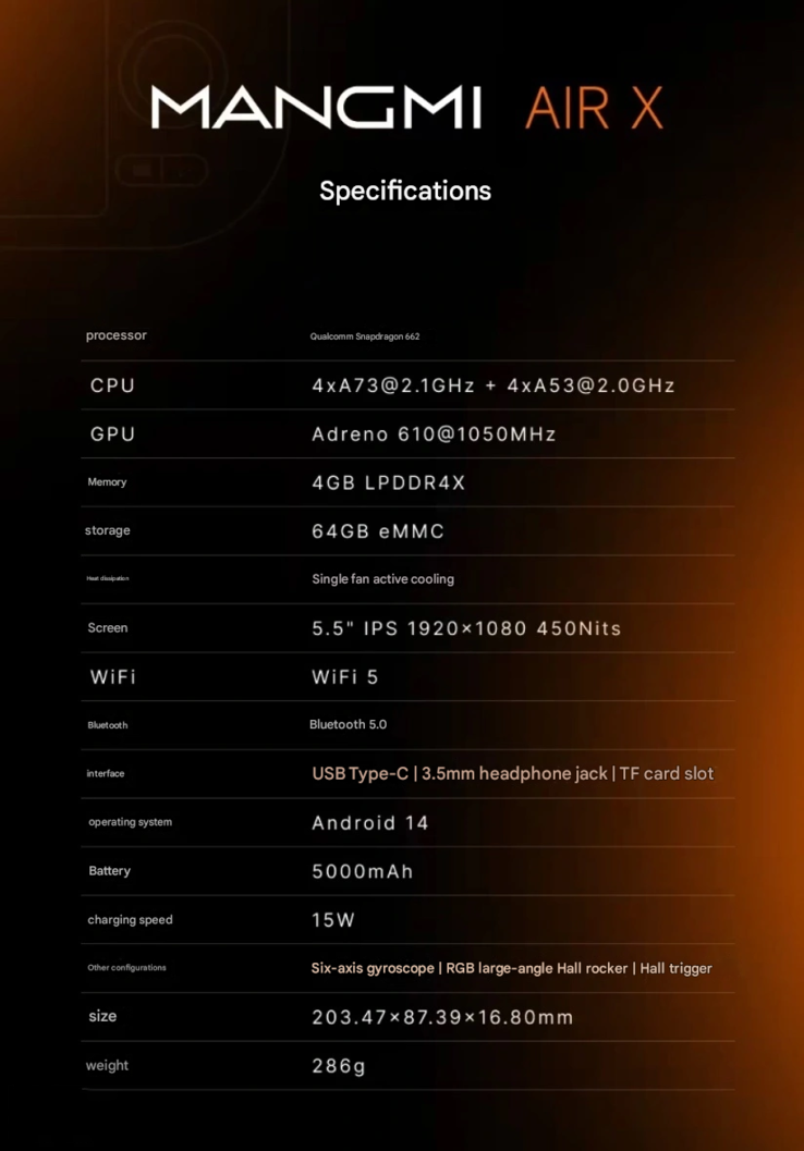 Main highlights of the Air X gaming handheld (Image source: Mangmi - machine translated)
