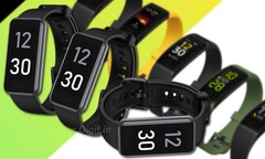 The Realme Band 2 has a larger and squarer display compared to the first-gen Realme Band fitness tracker. (Image source: @OnLeaks/Digit/Realme - edited)