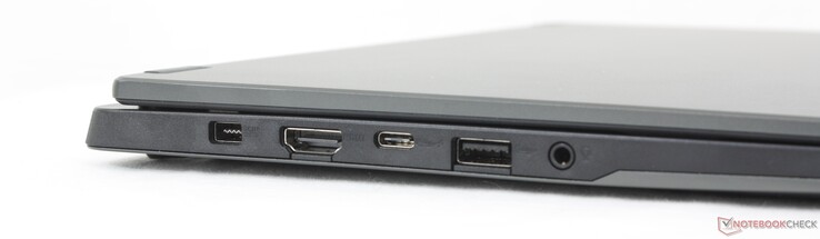 Left: AC adapter, HDMI 2.1 FRL, USB-C 4 (40 Gbps) w/ DisplayPort + Power Delivery, USB-A 3.2 Gen. 2, 3.5 mm headset