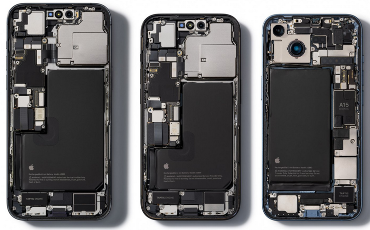 Internals and battery of the iPhone 14 series. (Source: iFixit)