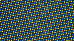 Subpixel array consistng of one red, one blue and two green diodes