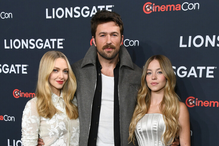 Meet the faces behind the suspense. Sydney Sweeney as Millie, Amanda Seyfried as Nina, and Brandon Sklenar as Andrew (Image source: Alberto E. Rodriguez / Getty Images for CinemaCon)