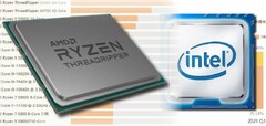 The Ryzen Threadripper series offers performance dominance for AMD but Intel has the market share advantage. (Image source: AMD/Intel/Master Lu - edited)