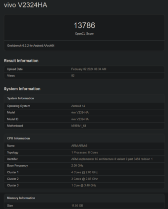 MediaTek Dimensity 9300 specifications (image via Geekbench)