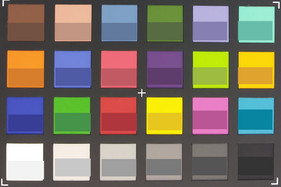 Picture taken of ColorChecker colors. The reference color is depicted in the bottom half of each field.