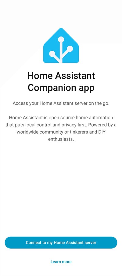 A screenshot of a new onboarding page in the Home Assistant app for Android