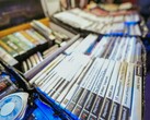 Instead of boxed games, this gaming shelf contains only download code cards – a troubling glimpse of the future for many fans.