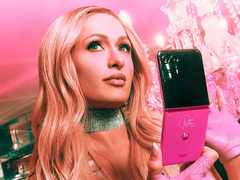 Motorola teases the Razr Plus Paris Hilton Edition folding smartphone in Paris Pink. (Image source: Motorola)