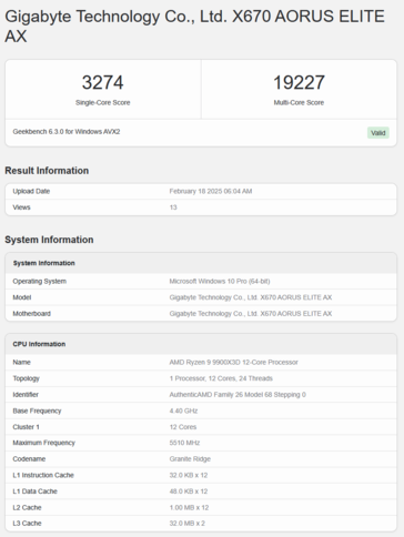 Ryzen 9 9900X3D Geekbench (image source: Geekbench)