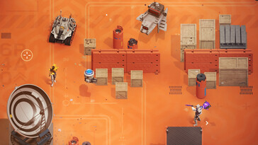 An image showing a battle against a robot in Synthetik: Legion Rising.
