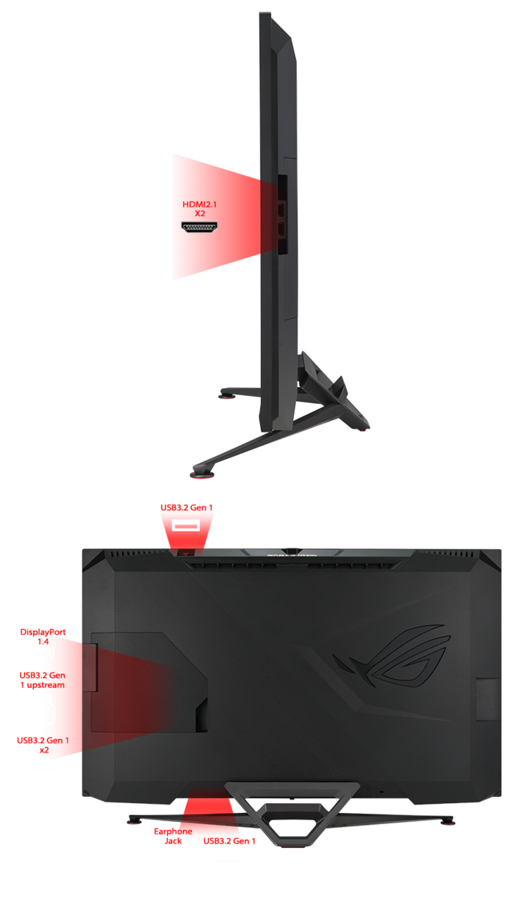 One of the Asus ROG Swift PG38UQ's USB hub ports is located on the top of the display, next to a tripod socket for attaching a vlogging camera. (Image source: Asus)