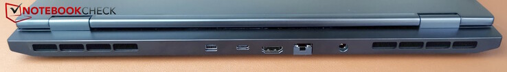 Rear: MiniDP 1.4 (G-Sync compatible), USB-C 3.2 Gen2 (10 Gb/s, DP 1.4a, Power Delivery), HDMI 2.1 (G-Sync compatible), LAN, power