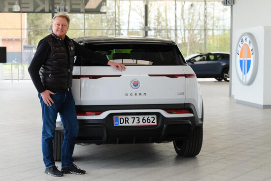 Fisker CEO Henrik Fisker delivered the first production model Ocean at its Copenhagen Fisker Center+. (Image source: Fisker)