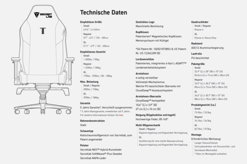 Titan Evo technical data (Image source: Secretlab)