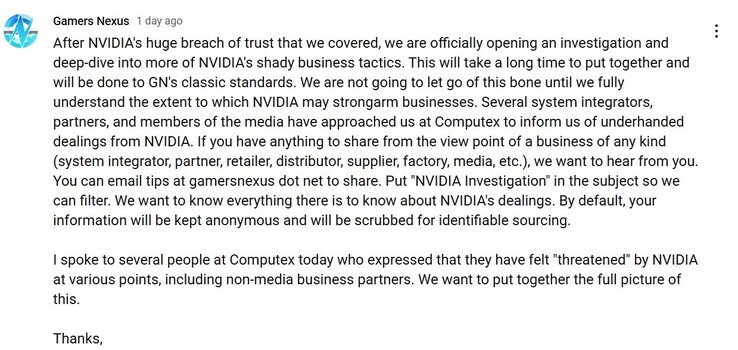 Gamers Nexus opens an investigation into Nvidia. (Image source: Gamers Nexus on YouTube)