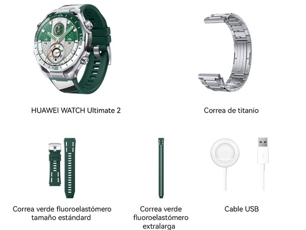 The Huawei Watch Ultimate 2 Green comes with two additional straps.