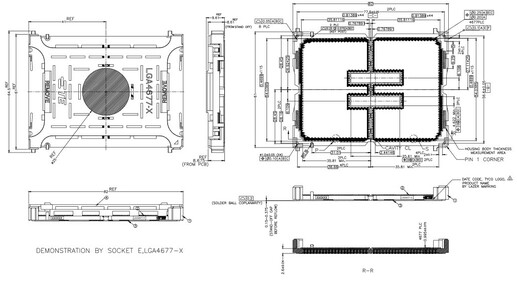 The LGA 4677 socket and size do not seem to make it compatible with current Xeon CPUs. (Source: @momomo_us on Twitter)