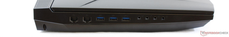 Left side: 2x Gigabit RJ-45, 3x USB 3.0, 4x audio