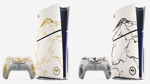 The Gold version of the Ghost of Yotei Limited Edition PS5 console is available on Amazon while the Black version is exclusive to PlayStation Direct. (Image source: PlayStation)