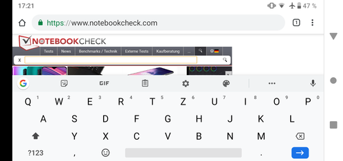 Using the default keyboard in landscape mode