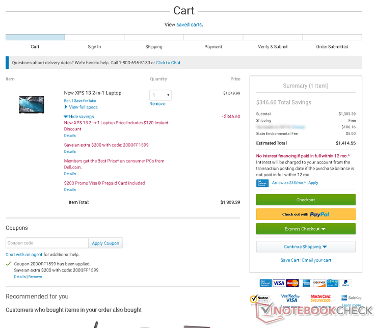 Cart with $200 gift card and $200 off discount