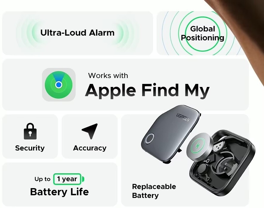 Tag Localizzatore Bluetooth Ugreen 45297 Con Allarme 80dB E Batteria Sostituibile