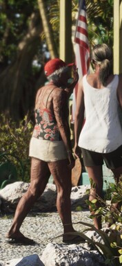 The skin of this older woman shows clear signs of extensive sun exposure (zoomed-in GTA 6 screenshot).