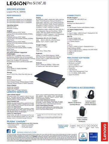 Legion Pro 5i specsheet. (Source: Lenovo)