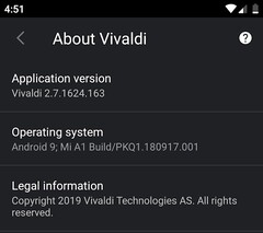 Vivaldi 2.7 on Android with dark theme (Source: Own)