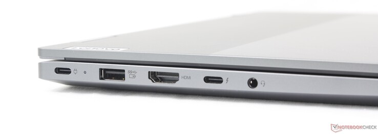 Left: USB-C w/ PD 3.0 + DisplayPort 1.4 (10 Gbps), UAB-A (5 Gbps), HDMI (4K60), USB-C w/ Thunderbolt 4 + PD + DP 1.4, 3.5 mm headset