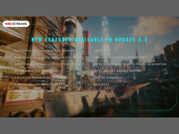 Update 2.3 overview for Cyberpunk 2077. (Image source: Cyberpunk 2077 on YouTube)